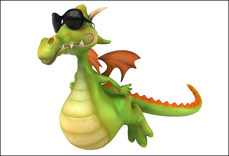 image of Elliot the Dragon flying with his shades on